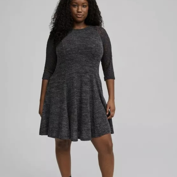 At The Knee Hacci Mock Neck Fit N Flare Dress - Picture 3 of 7